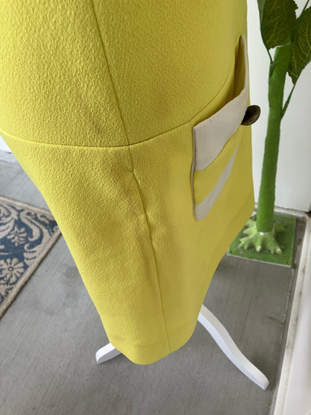 Vintage 60s Mod Bright Yellow White Stripe Knee Length Boxy Sleeveless Dress - Picture 11 of 14